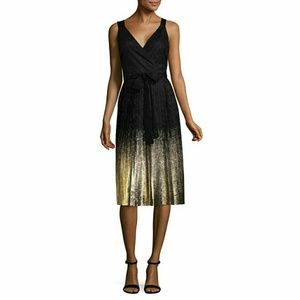 Worthington Dresses - Plus Size Lace Ombre Black and Gold Foil Dress Worthington Dresses - Plus Size Lace Ombre Black and Gold Foil Dress